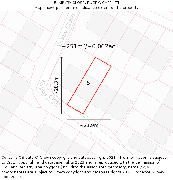 5, KIRKBY CLOSE, RUGBY, CV21 1TT: Plot and title map