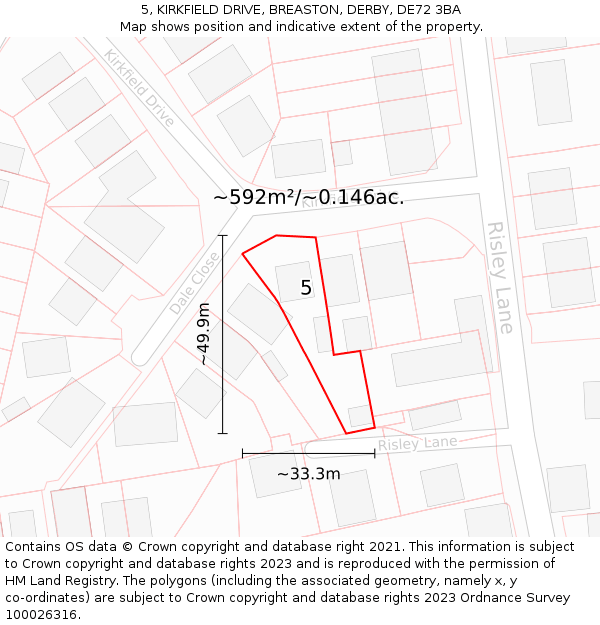 5, KIRKFIELD DRIVE, BREASTON, DERBY, DE72 3BA: Plot and title map