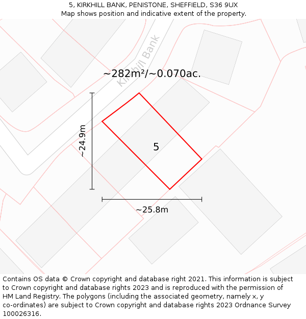 5, KIRKHILL BANK, PENISTONE, SHEFFIELD, S36 9UX: Plot and title map