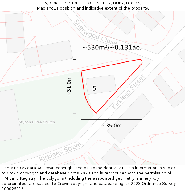 5, KIRKLEES STREET, TOTTINGTON, BURY, BL8 3NJ: Plot and title map