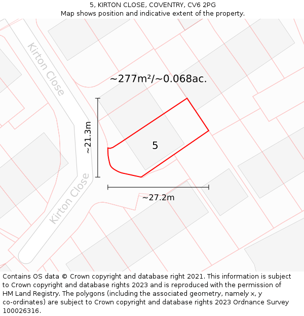 5, KIRTON CLOSE, COVENTRY, CV6 2PG: Plot and title map