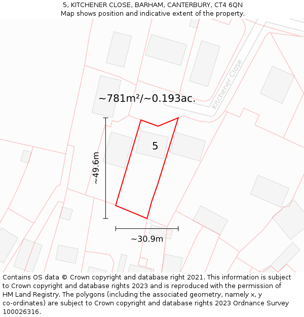 5, KITCHENER CLOSE, BARHAM, CANTERBURY, CT4 6QN: Plot and title map