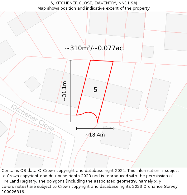 5, KITCHENER CLOSE, DAVENTRY, NN11 9AJ: Plot and title map