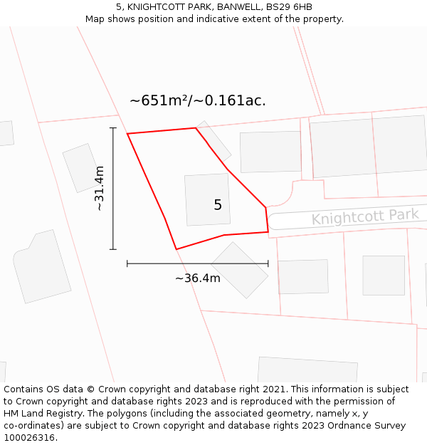 5, KNIGHTCOTT PARK, BANWELL, BS29 6HB: Plot and title map