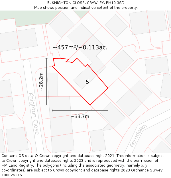 5, KNIGHTON CLOSE, CRAWLEY, RH10 3SD: Plot and title map