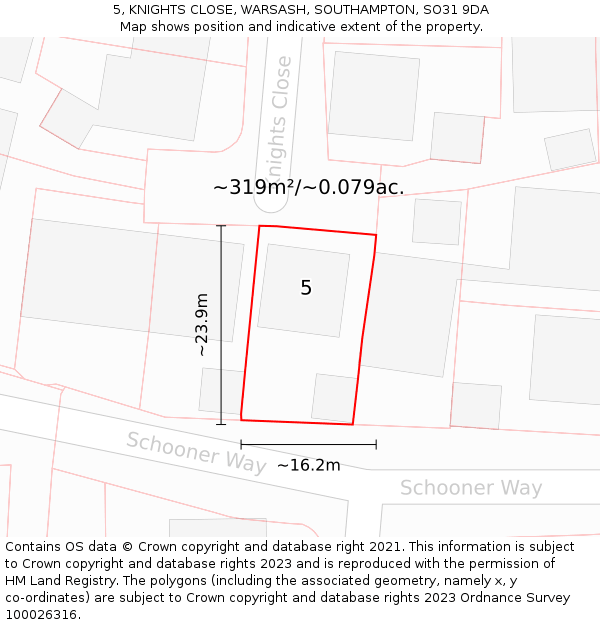 5, KNIGHTS CLOSE, WARSASH, SOUTHAMPTON, SO31 9DA: Plot and title map