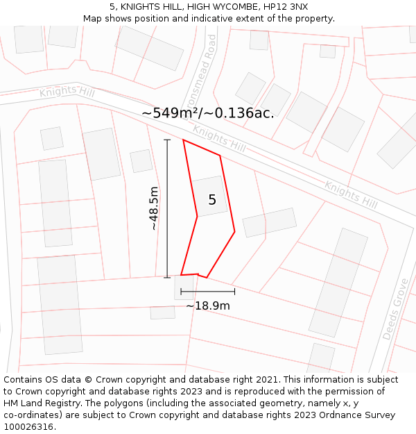 5, KNIGHTS HILL, HIGH WYCOMBE, HP12 3NX: Plot and title map