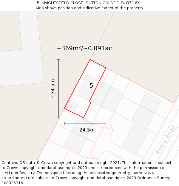 5, KNIGHTSFIELD CLOSE, SUTTON COLDFIELD, B73 6XH: Plot and title map