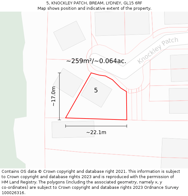 5, KNOCKLEY PATCH, BREAM, LYDNEY, GL15 6RF: Plot and title map