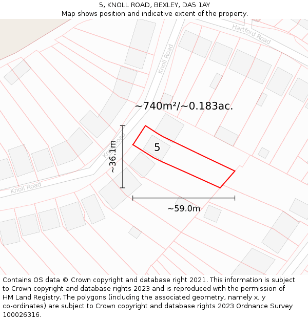 5, KNOLL ROAD, BEXLEY, DA5 1AY: Plot and title map