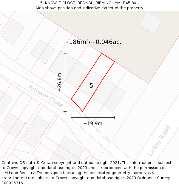5, KNOWLE CLOSE, REDNAL, BIRMINGHAM, B45 8XU: Plot and title map