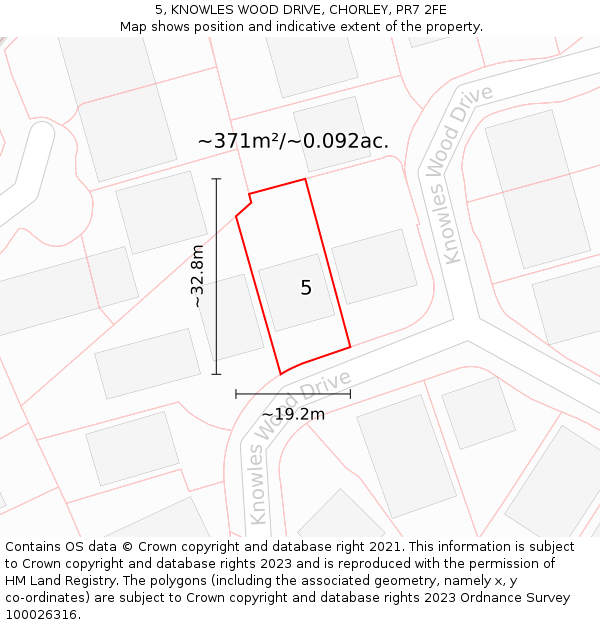 5, KNOWLES WOOD DRIVE, CHORLEY, PR7 2FE: Plot and title map