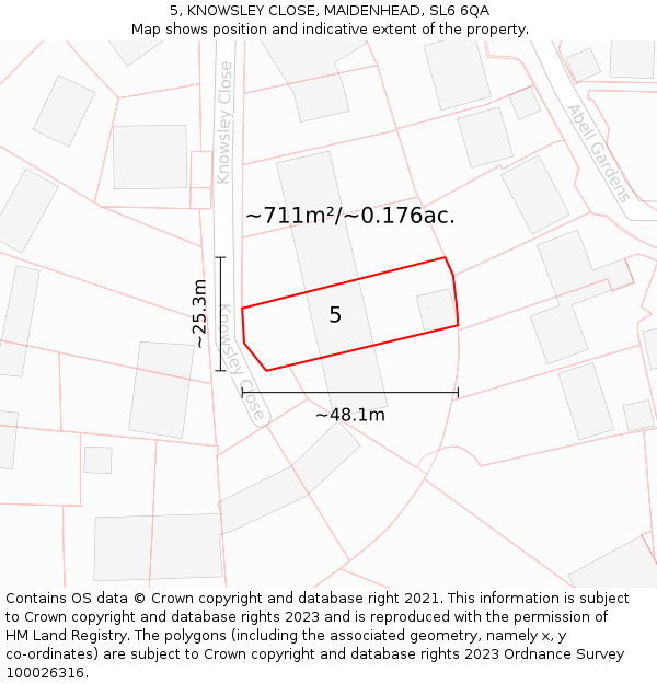 5, KNOWSLEY CLOSE, MAIDENHEAD, SL6 6QA: Plot and title map