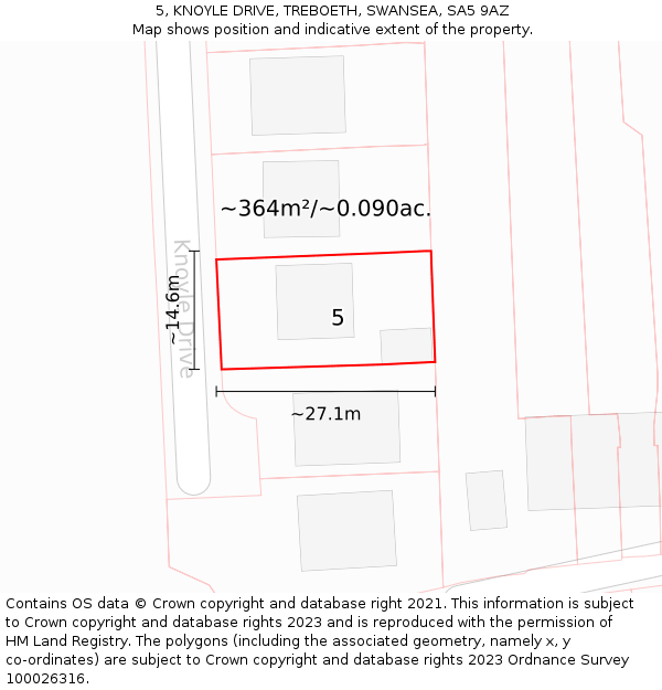 5, KNOYLE DRIVE, TREBOETH, SWANSEA, SA5 9AZ: Plot and title map