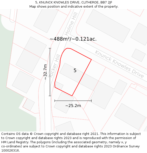 5, KNUNCK KNOWLES DRIVE, CLITHEROE, BB7 2JF: Plot and title map