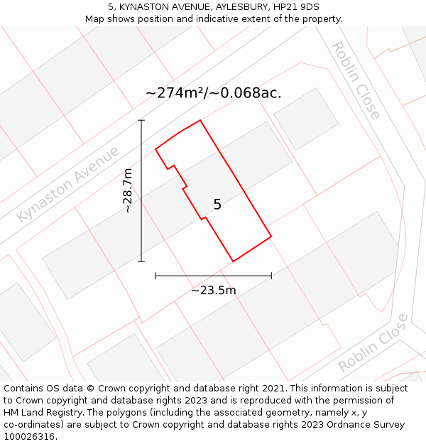 5, KYNASTON AVENUE, AYLESBURY, HP21 9DS: Plot and title map