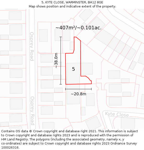 5, KYTE CLOSE, WARMINSTER, BA12 8GE: Plot and title map