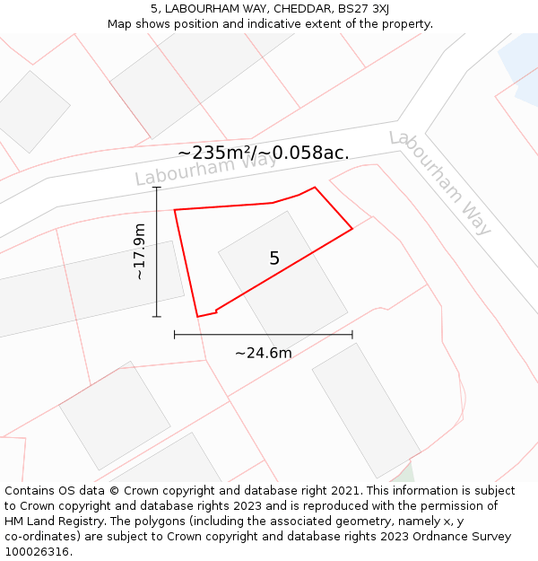 5, LABOURHAM WAY, CHEDDAR, BS27 3XJ: Plot and title map
