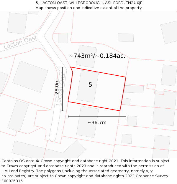 5, LACTON OAST, WILLESBOROUGH, ASHFORD, TN24 0JF: Plot and title map