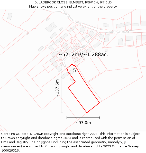 5, LADBROOK CLOSE, ELMSETT, IPSWICH, IP7 6LD: Plot and title map