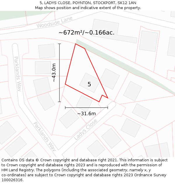 5, LADYS CLOSE, POYNTON, STOCKPORT, SK12 1AN: Plot and title map