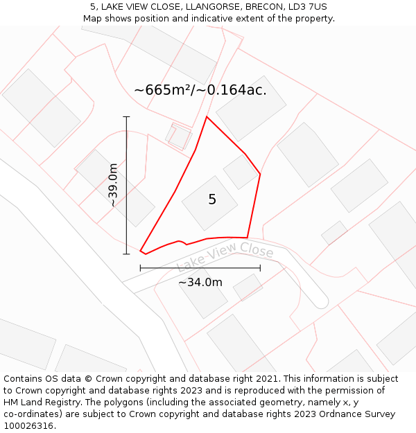 5, LAKE VIEW CLOSE, LLANGORSE, BRECON, LD3 7US: Plot and title map