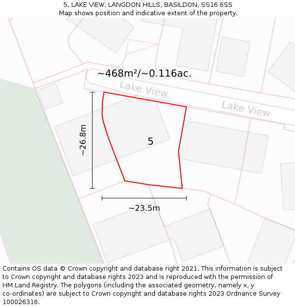 5, LAKE VIEW, LANGDON HILLS, BASILDON, SS16 6SS: Plot and title map
