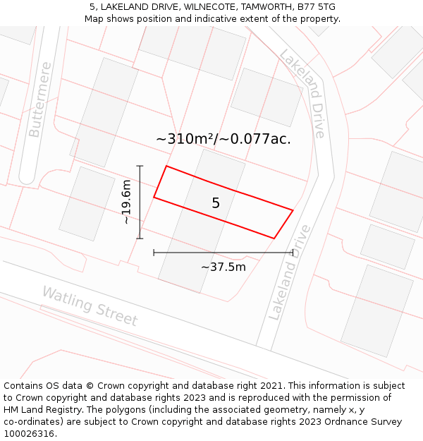 5, LAKELAND DRIVE, WILNECOTE, TAMWORTH, B77 5TG: Plot and title map
