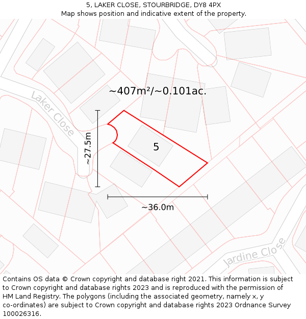 5, LAKER CLOSE, STOURBRIDGE, DY8 4PX: Plot and title map
