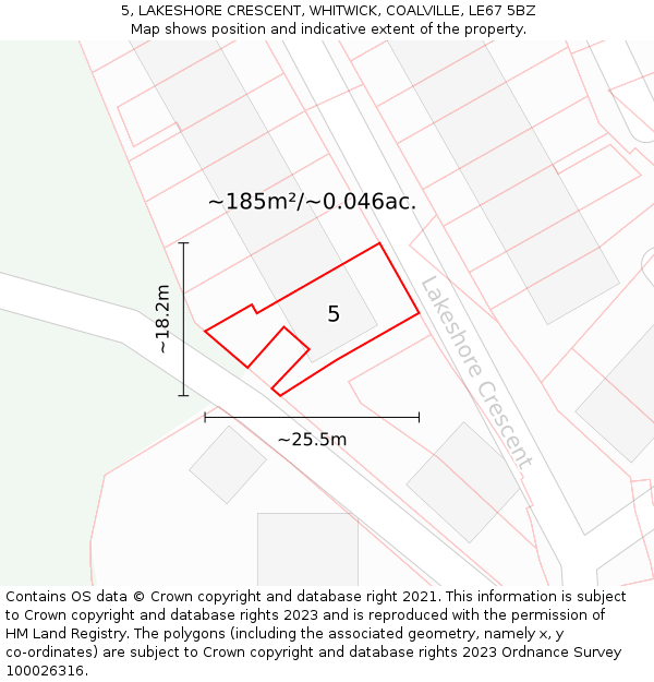 5, LAKESHORE CRESCENT, WHITWICK, COALVILLE, LE67 5BZ: Plot and title map