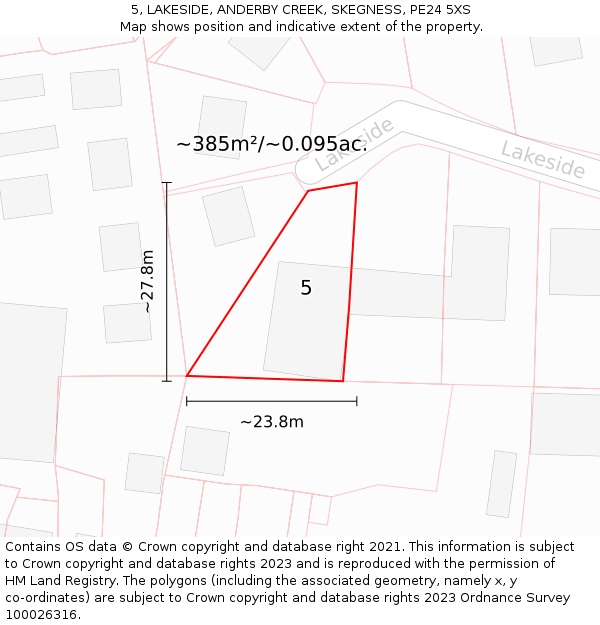 5, LAKESIDE, ANDERBY CREEK, SKEGNESS, PE24 5XS: Plot and title map