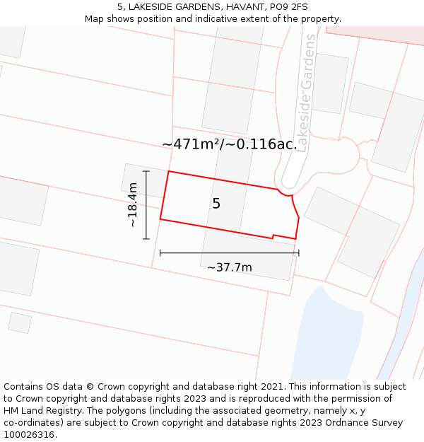 5, LAKESIDE GARDENS, HAVANT, PO9 2FS: Plot and title map