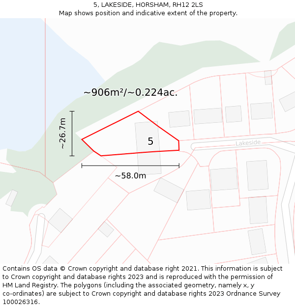 5, LAKESIDE, HORSHAM, RH12 2LS: Plot and title map