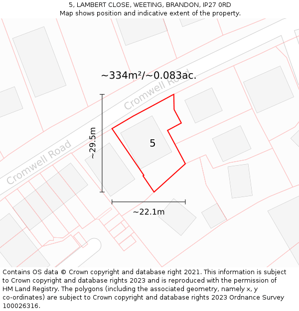 5, LAMBERT CLOSE, WEETING, BRANDON, IP27 0RD: Plot and title map