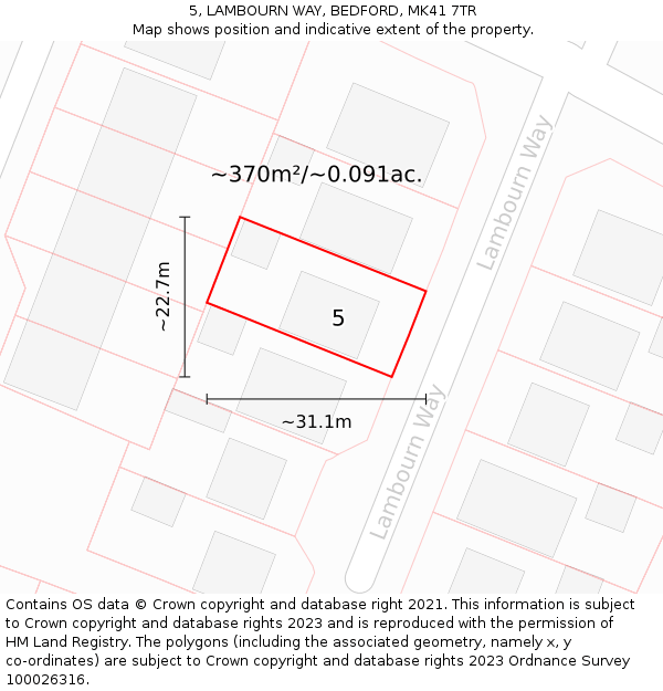 5, LAMBOURN WAY, BEDFORD, MK41 7TR: Plot and title map
