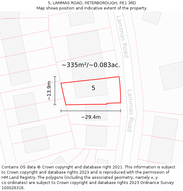 5, LAMMAS ROAD, PETERBOROUGH, PE1 3RD: Plot and title map