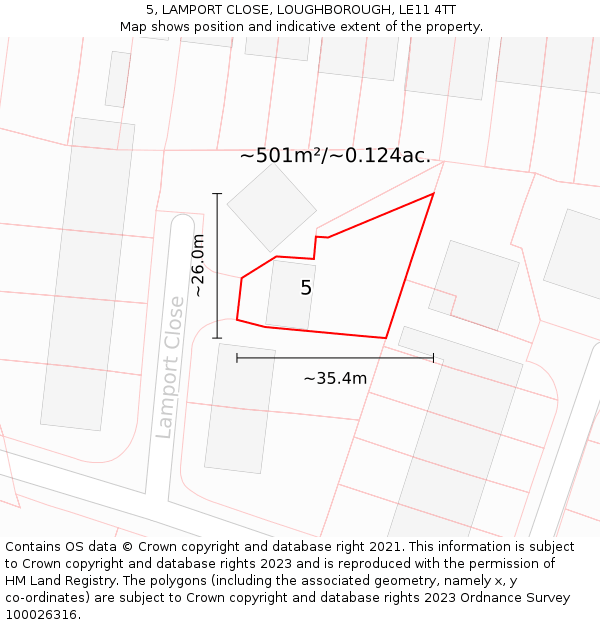 5, LAMPORT CLOSE, LOUGHBOROUGH, LE11 4TT: Plot and title map