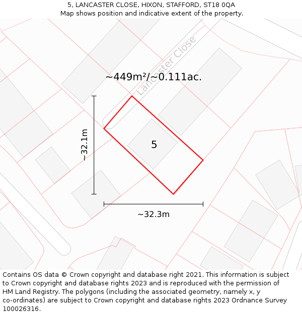 5, LANCASTER CLOSE, HIXON, STAFFORD, ST18 0QA: Plot and title map