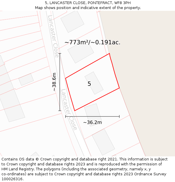 5, LANCASTER CLOSE, PONTEFRACT, WF8 3PH: Plot and title map