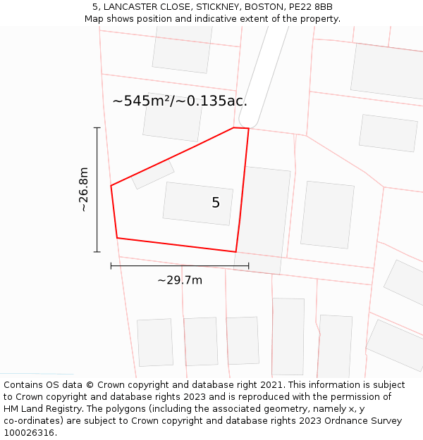 5, LANCASTER CLOSE, STICKNEY, BOSTON, PE22 8BB: Plot and title map