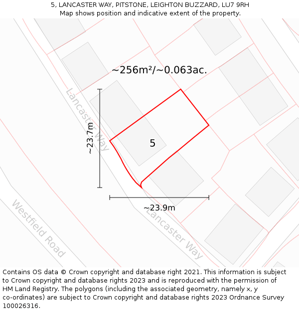5, LANCASTER WAY, PITSTONE, LEIGHTON BUZZARD, LU7 9RH: Plot and title map