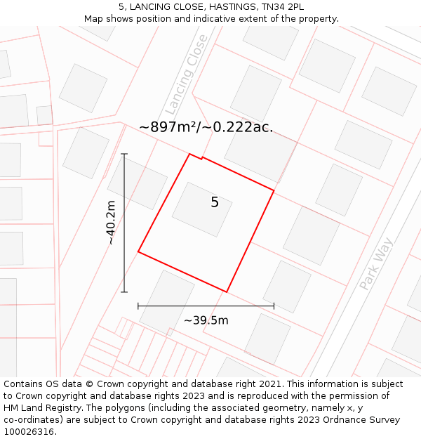 5, LANCING CLOSE, HASTINGS, TN34 2PL: Plot and title map