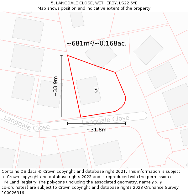 5, LANGDALE CLOSE, WETHERBY, LS22 6YE: Plot and title map