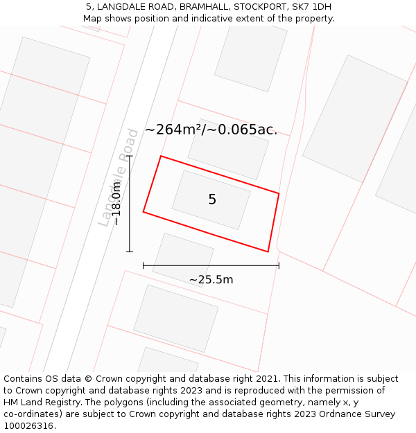 5, LANGDALE ROAD, BRAMHALL, STOCKPORT, SK7 1DH: Plot and title map