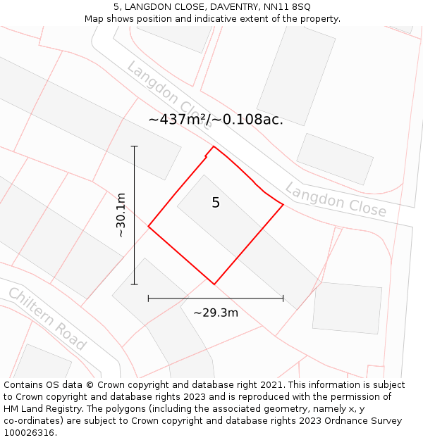 5, LANGDON CLOSE, DAVENTRY, NN11 8SQ: Plot and title map