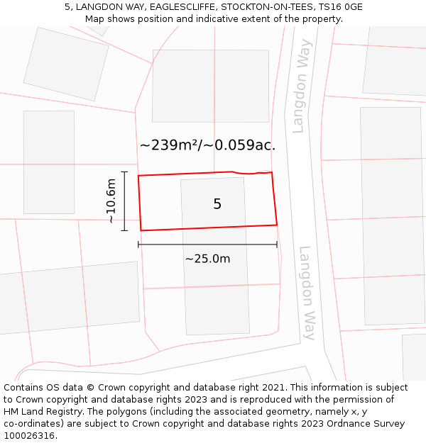 5, LANGDON WAY, EAGLESCLIFFE, STOCKTON-ON-TEES, TS16 0GE: Plot and title map