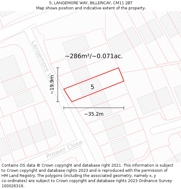5, LANGEMORE WAY, BILLERICAY, CM11 2BT: Plot and title map