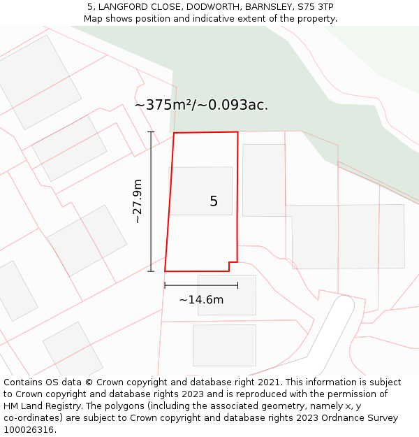 5, LANGFORD CLOSE, DODWORTH, BARNSLEY, S75 3TP: Plot and title map