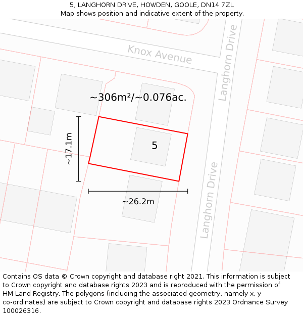 5, LANGHORN DRIVE, HOWDEN, GOOLE, DN14 7ZL: Plot and title map