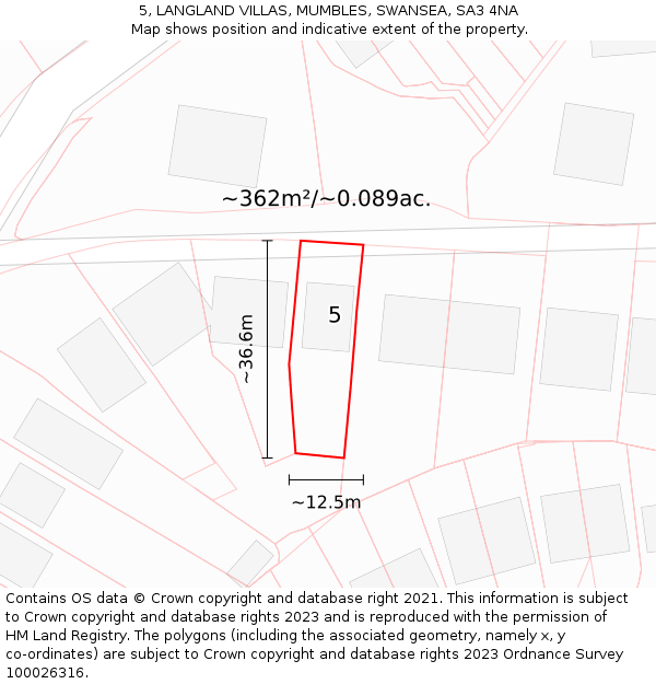 5, LANGLAND VILLAS, MUMBLES, SWANSEA, SA3 4NA: Plot and title map